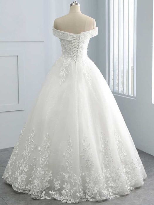 Gorgeous Off-The-Shoulder Lace Ball Gown Wedding Dresses - wedding dresses