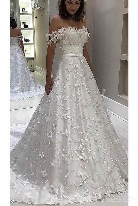 Gorgeous Off the Shoulder Lace White Long Wedding Dress - Wedding Dresses