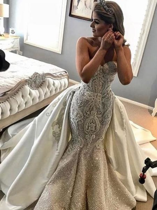 Gorgeous Shiny Beading Lace Strapless Overskirt Wedding Dresses - Wedding Dresses