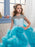 Flower Girl Dresses Jewel Neck Short Sleeves Rhinestones Kids Pageant Dresses