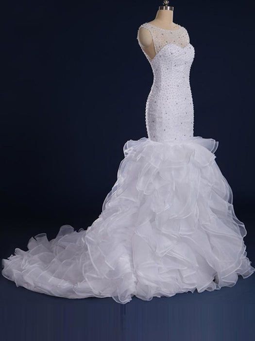 Gorgeous Sleeveless Covered Button Mermaid Wedding Dresses - White / Floor Length - wedding dresses