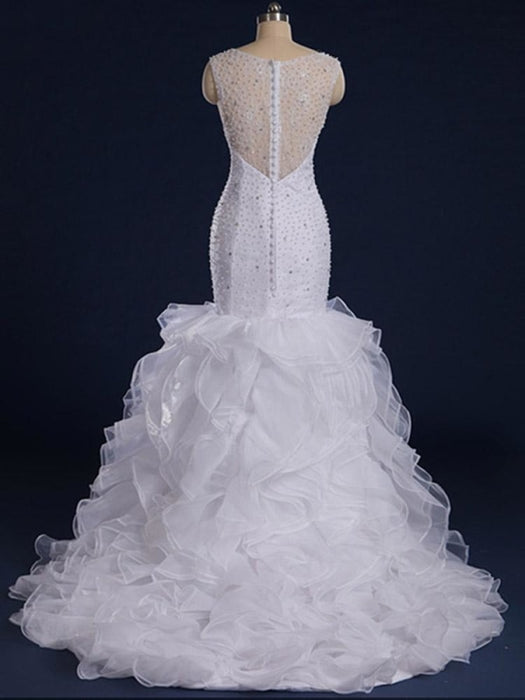 Gorgeous Sleeveless Covered Button Mermaid Wedding Dresses - wedding dresses