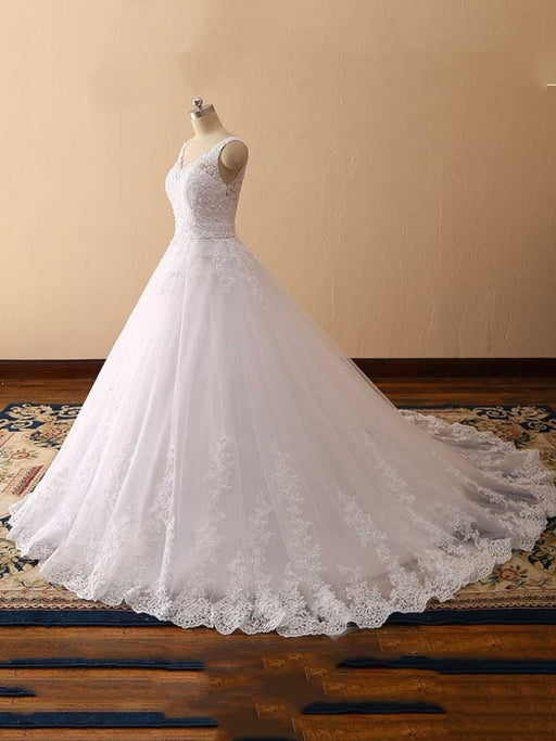 Gorgeous Spaghetti Strap V-Neck Backless Wedding Dresses - wedding dresses
