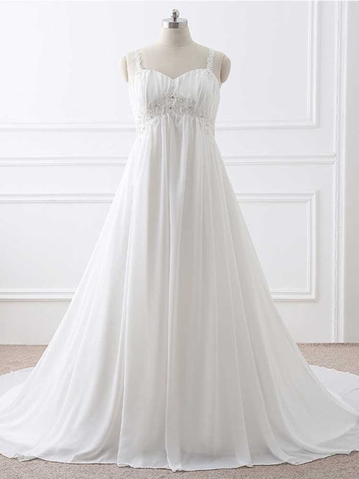Gorgeous Spaghetti Straps A-Line Ruffles Wedding Dresses - Ivory / Floor Length - wedding dresses