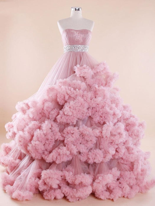 Gorgeous Strapless Lace-up Floor Length Sashes Wedding Dresses - deep pink / Floor Length - wedding dresses