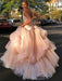 Gorgeous Strapless Layered Light Pink Tulle Long Prom Dresses, Light Pink Tulle Formal Graduation Evening Dresses 