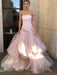 Gorgeous Strapless Layered Light Pink Tulle Long Prom Dresses, Light Pink Tulle Formal Graduation Evening Dresses 