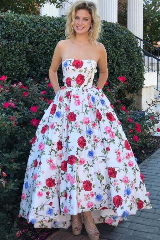 Gorgeous Strapless Sleeveless Floral Long Prom Graduation Dress - Prom Dresses