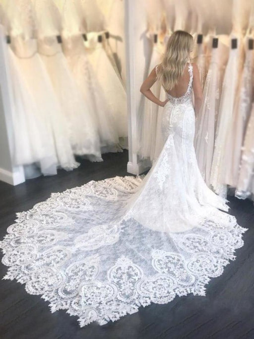 Gorgeous Straps Mermaid Train Lace Wedding Dress - Wedding Dresses
