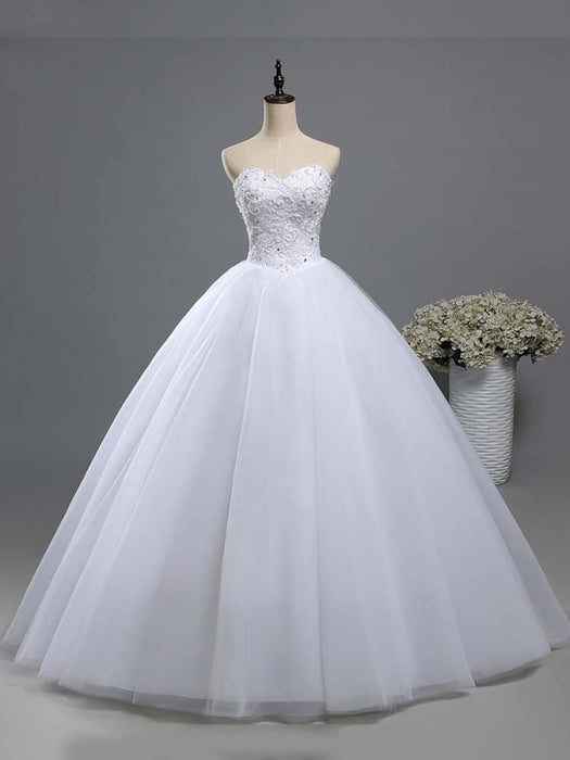 Gorgeous Sweetheart Beaded Tulle Ball Gown Wedding Dresses - Pure White / Floor Length - wedding dresses