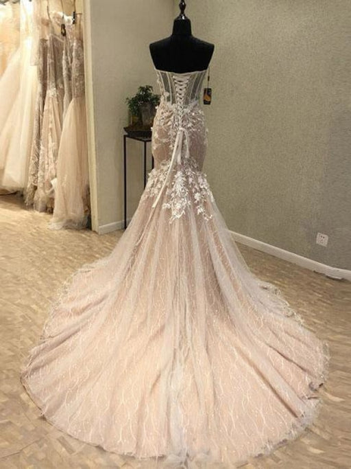 Gorgeous Sweetheart Mermaid Lace Appliqued Strapless Wedding Dress - Wedding Dresses