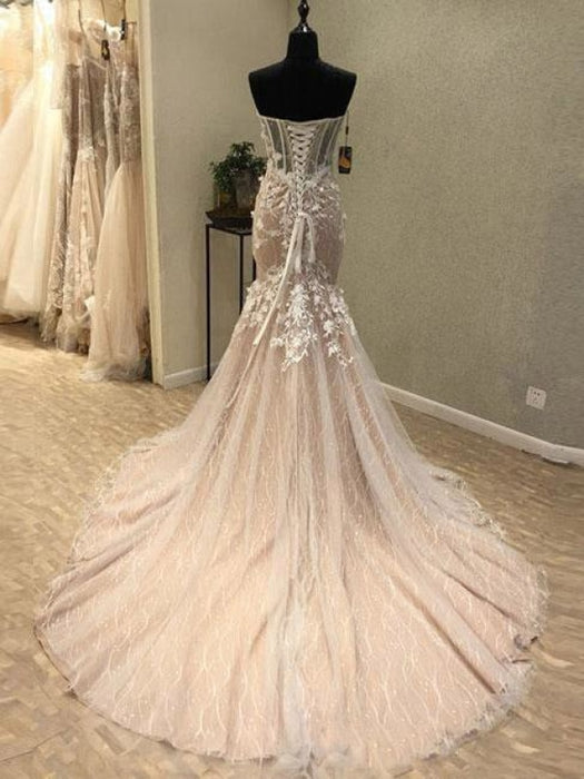 Gorgeous Sweetheart Mermaid Lace Appliqued Strapless Wedding Dress - Wedding Dresses