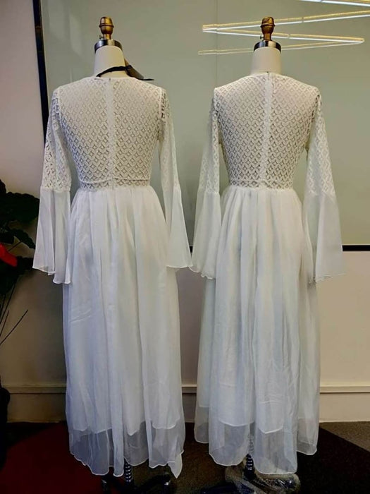 Gorgeous V-Neck Long Sleeves Floor Length Ruffles Wedding Dresses - wedding dresses
