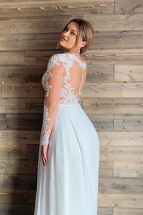 Gorgeous V-Neck High Neck Long Sleeve Bridal Gowns Lace - Bridelily Gorgeous V-Neck High Neck Long Sleeve Bridal Gowns Lace - Bridelily