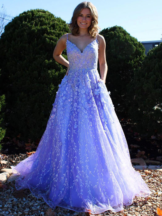 Gorgeous V Neck Open Back Purple Lace Floral Long Prom Dresses, Purple Bridelily Gorgeous V Neck Open Back Purple Lace Floral Long Prom Dresses, Purple Bridelily