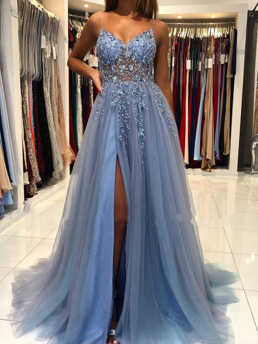 Gorgeous V Neck Open Back Smoky Gray Beaded Long Prom, High Slit Smoky Bridelily Gorgeous V Neck Open Back Smoky Gray Beaded Long Prom, High Slit Smoky Bridelily