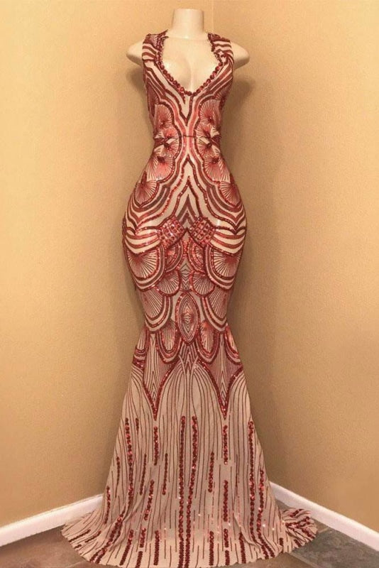 Gorgeous V-neck Sleeveless Sequin Slim Mermaid Prom Dress - Prom Dresses