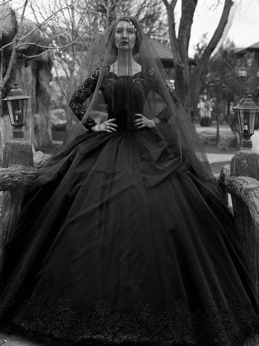 black goth wedding dress Black Wedding Dress, Gothic Wedding Dress, Black Lace Wedding Dress, Alternative Wedding Gown, Long Sleeve Black Lace Dress