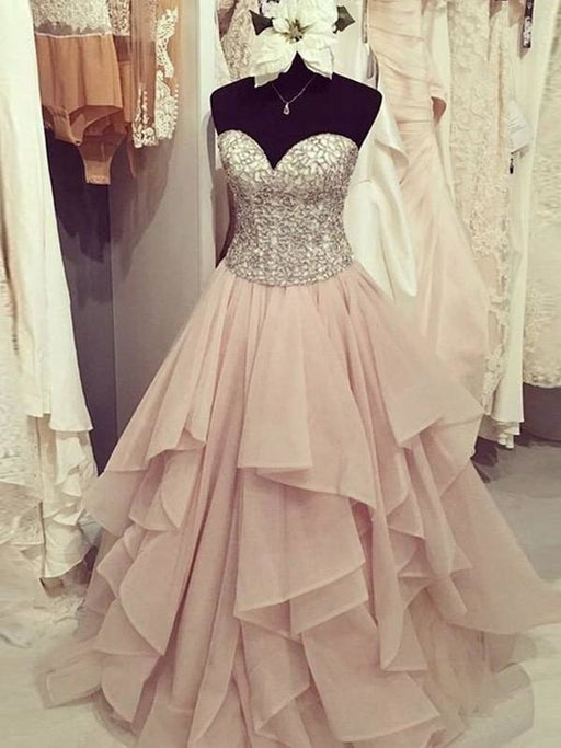 Gown Chiffon Sweetheart Sleeveless Floor-Length With Beading Dresses - Prom Dresses