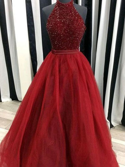 Gown Organza High Neck Sleeveless Floor-Length With Beading Dresses - Prom Dresses