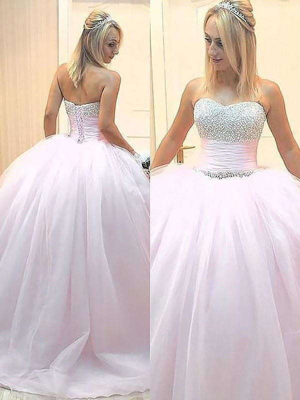 Gown Sleeveless Sweetheart Beading Floor-Length Tulle Prom Dresses - Prom Dresses