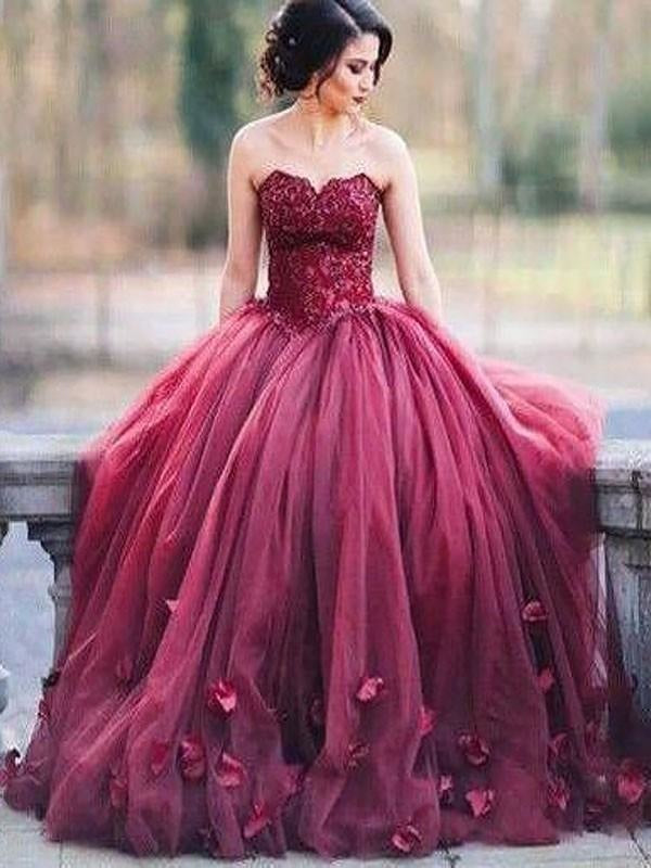 Gown Sleeveless Sweetheart With Applique Floor-Length Tulle Dresses - Prom Dresses