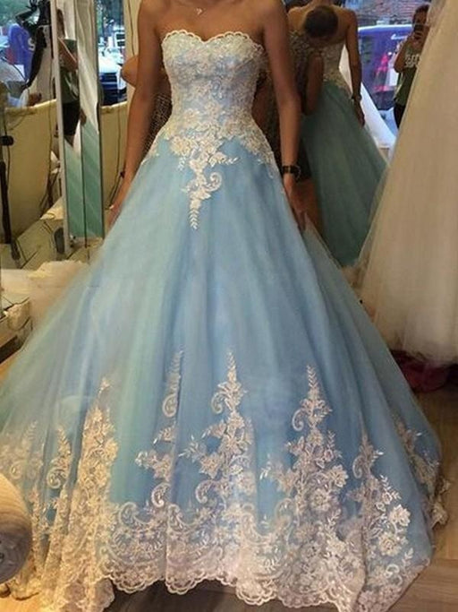 Gown Tulle Sweetheart Sleeveless Floor-Length With Applique Dresses - Prom Dresses
