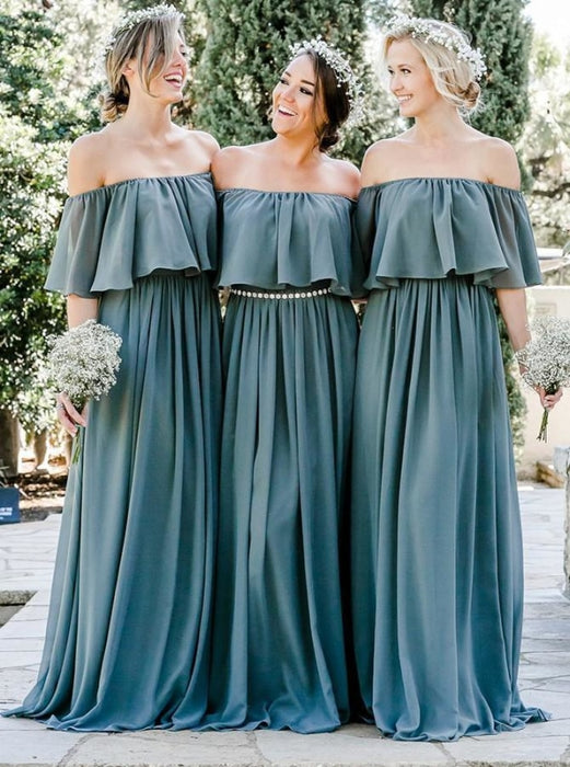 Graceful A-Line Blue Chiffon Bridesmaid Dress - Bridesmaid Dresses
