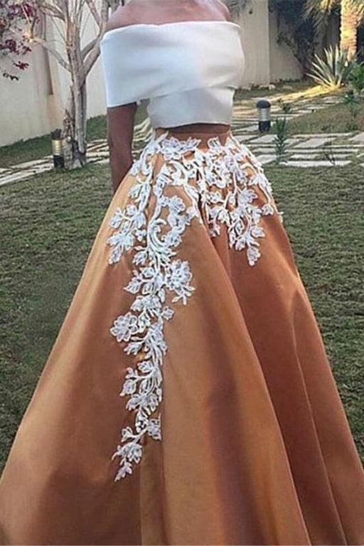 Graceful Amazing Two Piece Off the Shoulder Prom Vintage Appliqued Long Formal Dress - Prom Dresses