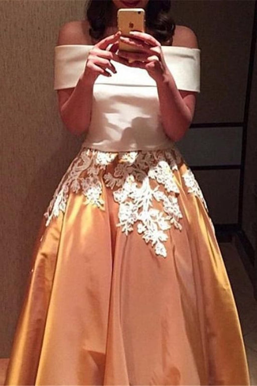 Graceful Amazing Two Piece Off the Shoulder Prom Vintage Appliqued Long Formal Dress - Prom Dresses