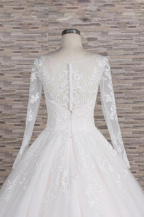Graceful Appliques Long Sleeve A-line Wedding Dress - Wedding Dresses