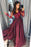 Graceful Best Affordable Maroon Long Sleeve V-neck Prom Dress Lace Banquet Gown with Slit - Prom Dresses