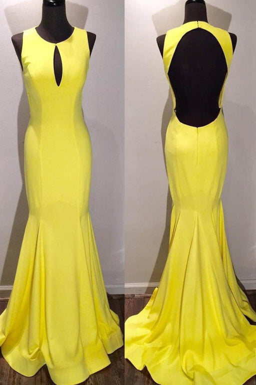 Graceful Eye-catching Modest Elegant Yellow Scoop Open Back Sweep Train Mermaid Prom Gown Formal Dresses - Prom Dresses
