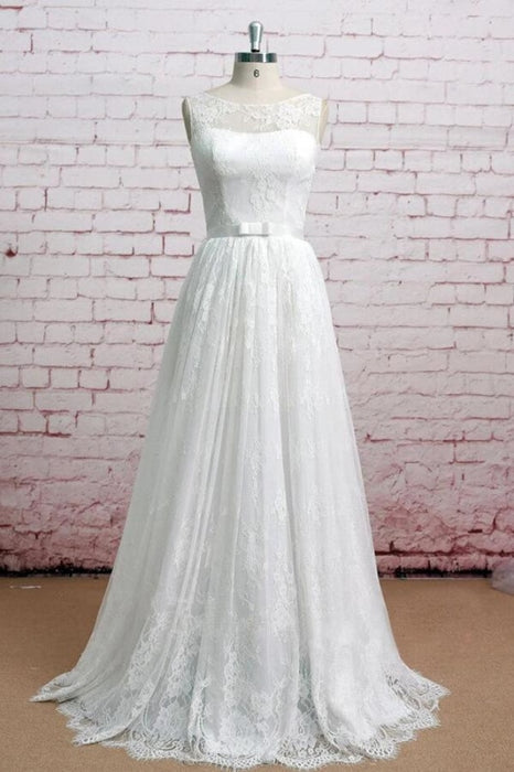 Graceful Floor Length Lace A-line Wedding Dress - Wedding Dresses