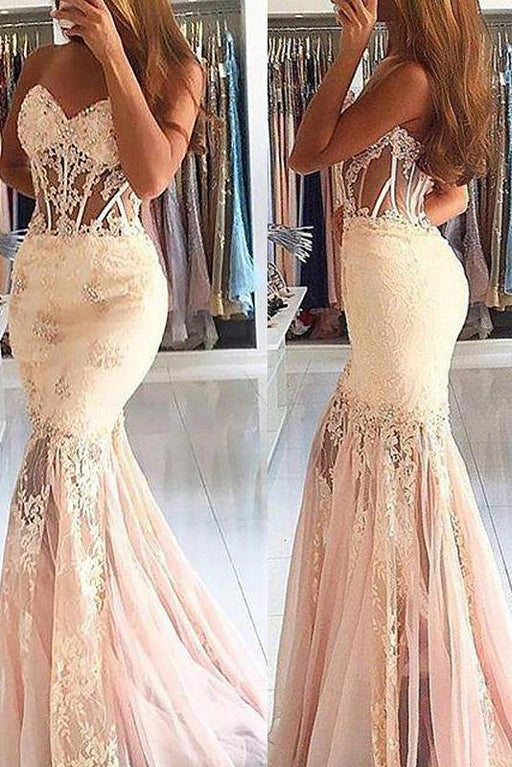 Graceful Glorious Fascinating Sexy Sheer Mermaid Sleeveless Sweetheart Tulle Lace Long Prom Dresses - Prom Dresses