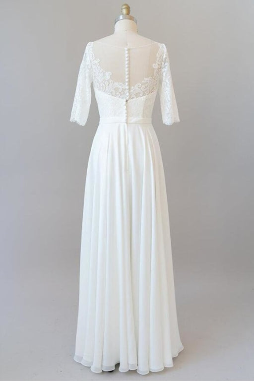 Graceful Lace Chiffon Floor Length Wedding Dress - Wedding Dresses