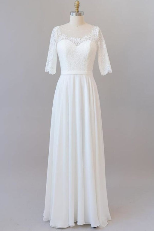 Graceful Lace Chiffon Floor Length Wedding Dress - Wedding Dresses