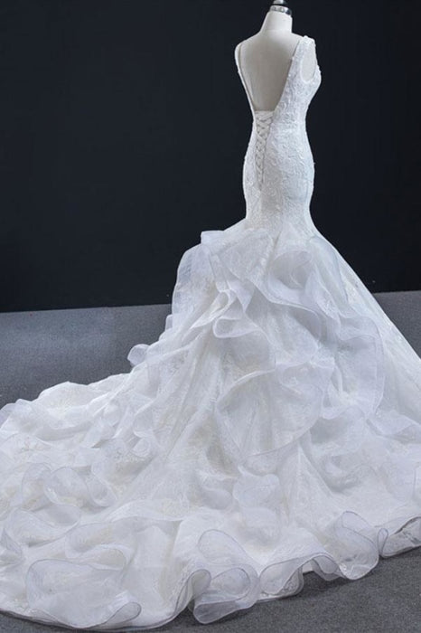 Graceful Lace-up Appliqes Mermaid Wedding Dress - Wedding Dresses
