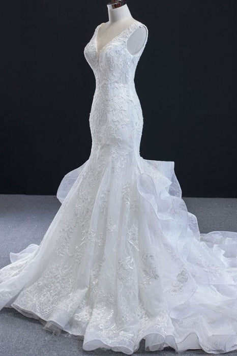 Graceful Lace-up Appliqes Mermaid Wedding Dress - Wedding Dresses