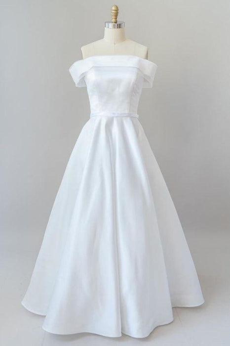 Graceful Off Shoulder Satin Ball Gown Wedding Dress - Wedding Dresses