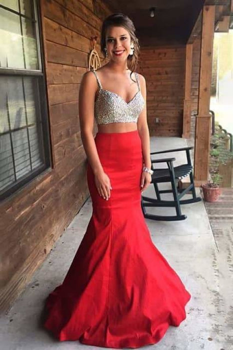 Graceful Red Two Piece Prom Dresses With Charming Long Homecoming Dress - Prom Dresses