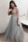Gray Long Tulle Prom Dress with Beading A Line Sleeveless Grey Formal Dresses - Prom Dresses