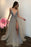 Gray Sequined Deep V Neck Prom with Left Slit A Line Tulle Evening Dress - Prom Dresses
