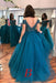 Gray Sparkly Off the Shoulder Short Sleeves Beading Tulle Long Prom Dresses - Prom Dresses