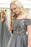 Gray Sparkly Off the Shoulder Short Sleeves Beading Tulle Long Prom Dresses - Prom Dresses
