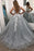 Gray V Neck Long Dress for Teens Puffy Appliqued Prom Dresses with Beading - Prom Dresses
