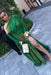 Green Asymmetrical Side Slit Long Sleeves Prom Dresses - Prom Dresses