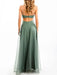 Green Evening Dress A Line V Neck Sleeveless Backless Tulle Cut Out Floor Length Social Party Dresses