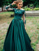 Green Long Sleeves Lace Satin Long Prom Dresses, Green Lace Formal Dresses, Green Lace Evening Dresses