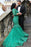 Green Mermaid V-neck Tulle Applique 3/4 Sleeves Long Plus Size Prom Dresses - Prom Dresses
